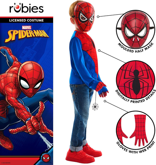 Rubies Official Marvel Spiderman Dress Up Set Child Costume, Kids Fancy Dress, Size Ages 4-6 Years