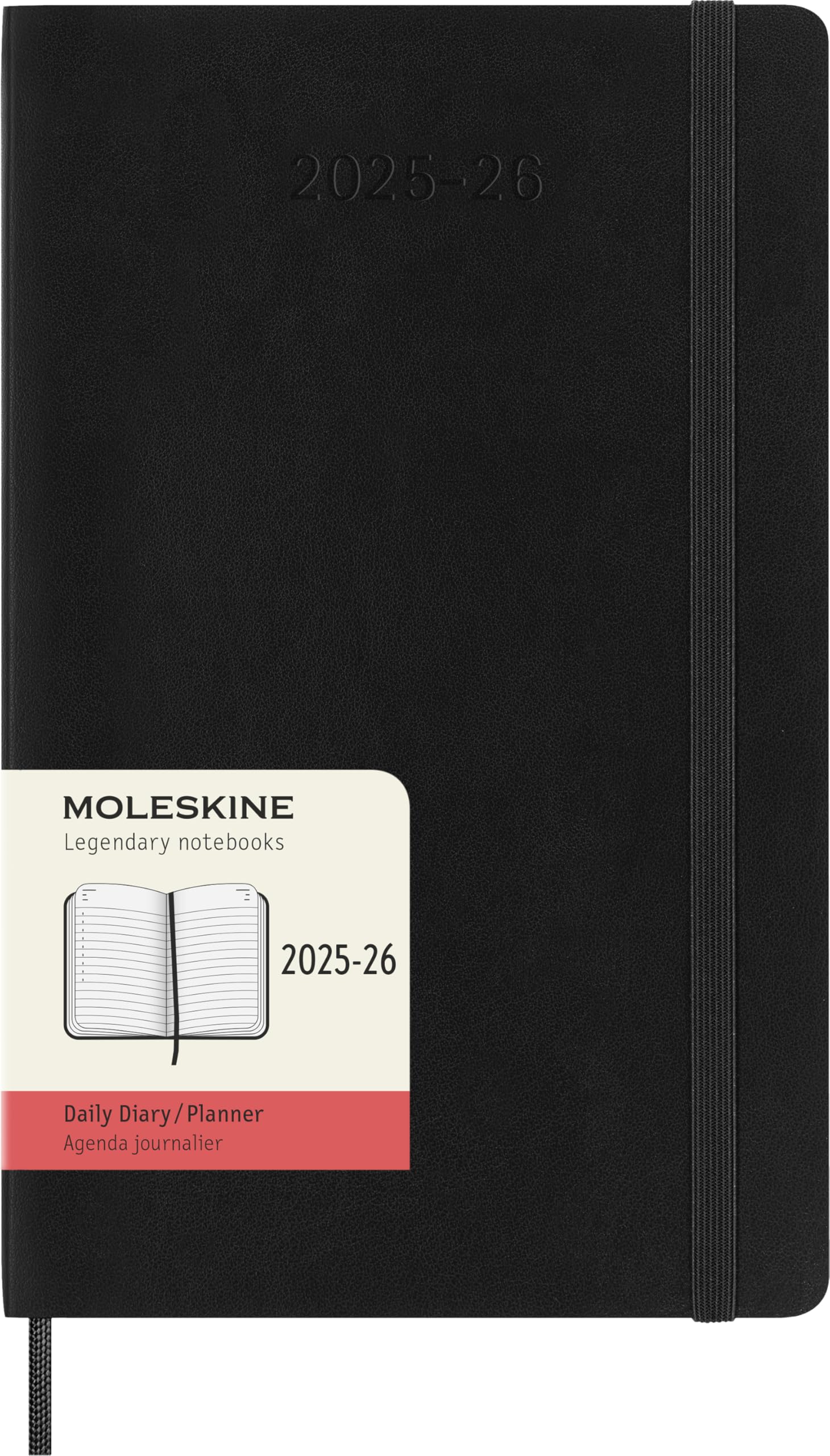 Moleskine Daily Planner 2025-2026, 18-Month Daily Diary With Soft Cover and Elastic Closure, Large Format 13 x 21 cm, Colour Black