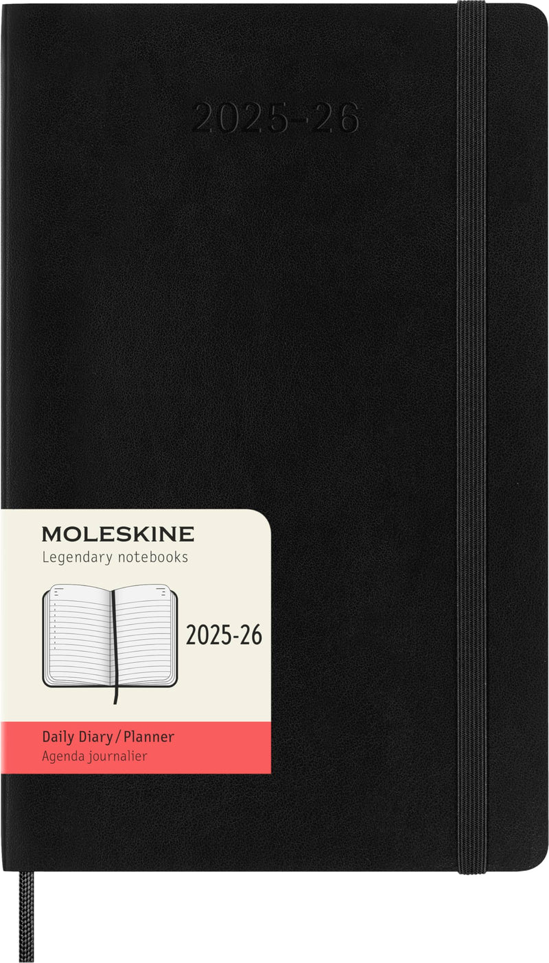 Moleskine Daily Planner 2025-2026, 18-Month Daily Diary With Soft Cover and Elastic Closure, Large Format 13 x 21 cm, Colour Black