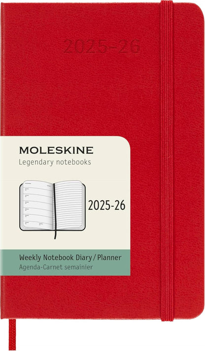 Moleskine Weekly Planner 2025-2026, 18-Month Weekly Planner With Note Space, Hard Cover and Elastic Closure, Pocket 9 x 14 cm, Colour Scarlet Red