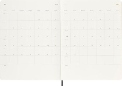 Moleskine Weekly Planner 2025-2026, 18-Month Weekly Planner With Note Space, Soft Cover and Elastic Closure, XL 19 x 25 cm, Colour Black