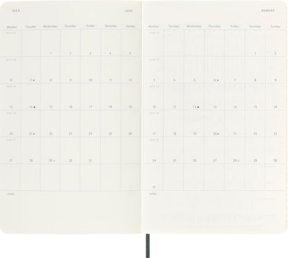 Moleskine Weekly Planner 2025-2026, 18-Month Weekly Planner With Note Space, Soft Cover and Elastic Closure, Large 13 x 21 cm, Colour Myrtle Green
