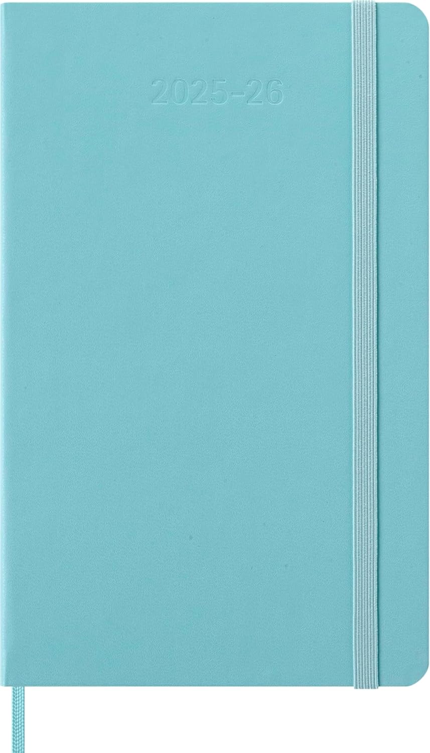 Moleskine Weekly Planner 2025-2026, 18-Month Weekly Planner With Note Space, Hard Cover and Elastic Closure, Large 13 x 21 cm, Colour Aquamarine