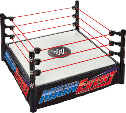 Mattel WWE Superstar Ring with Labels for Main Event & RAW, Spring-Loaded Ring Mat & Pro Tension Elastic Ring Ropes, JDJ20