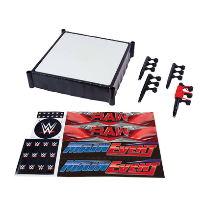 Mattel WWE Superstar Ring with Labels for Main Event & RAW, Spring-Loaded Ring Mat & Pro Tension Elastic Ring Ropes, JDJ20