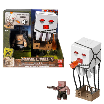 Mattel Minecraft Action Figure Set, Blast Attack Ghast with Lights, Sounds, Launcher & Projectile, Plus Piglin Warrior Inspired by A Minecraft Movie, JFB69