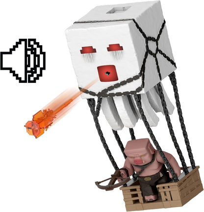 Mattel Minecraft Action Figure Set, Blast Attack Ghast with Lights, Sounds, Launcher & Projectile, Plus Piglin Warrior Inspired by A Minecraft Movie, JFB69