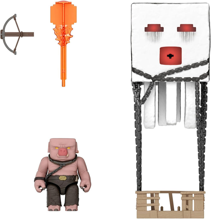 Mattel Minecraft Action Figure Set, Blast Attack Ghast with Lights, Sounds, Launcher & Projectile, Plus Piglin Warrior Inspired by A Minecraft Movie, JFB69