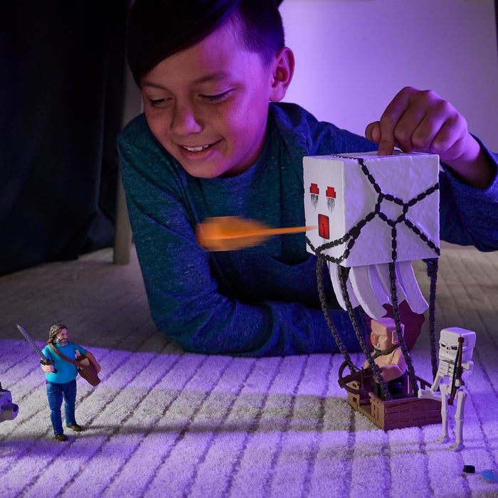 Mattel Minecraft Action Figure Set, Blast Attack Ghast with Lights, Sounds, Launcher & Projectile, Plus Piglin Warrior Inspired by A Minecraft Movie, JFB69