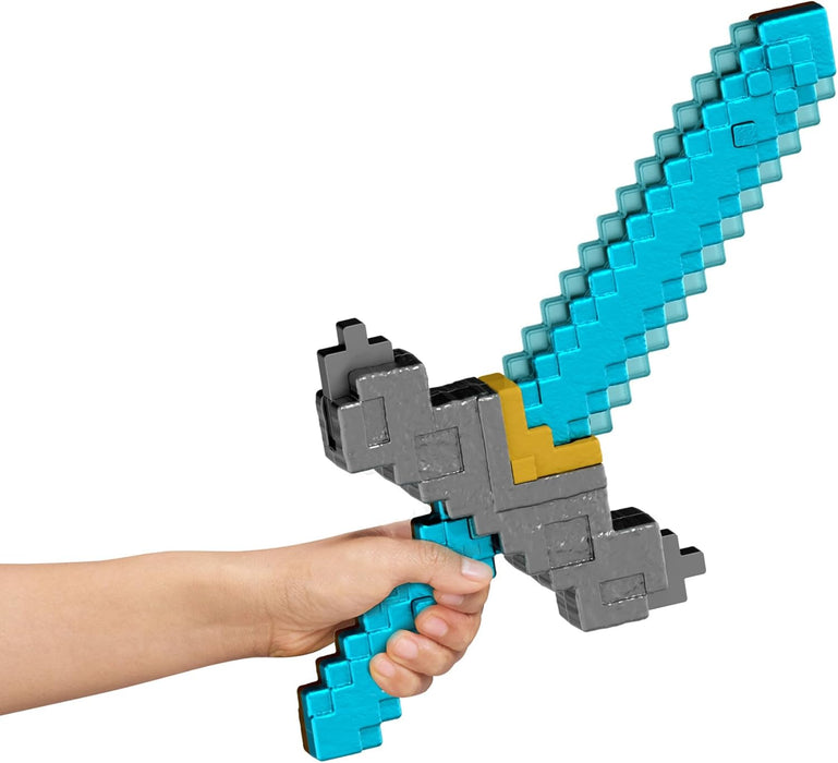 Mattel Minecraft Sword and Pickaxe 2-in-1 Toy, Button-Activated Click and Switch Role-Play Accessory Inspired by A Minecraft Movie, JFR72