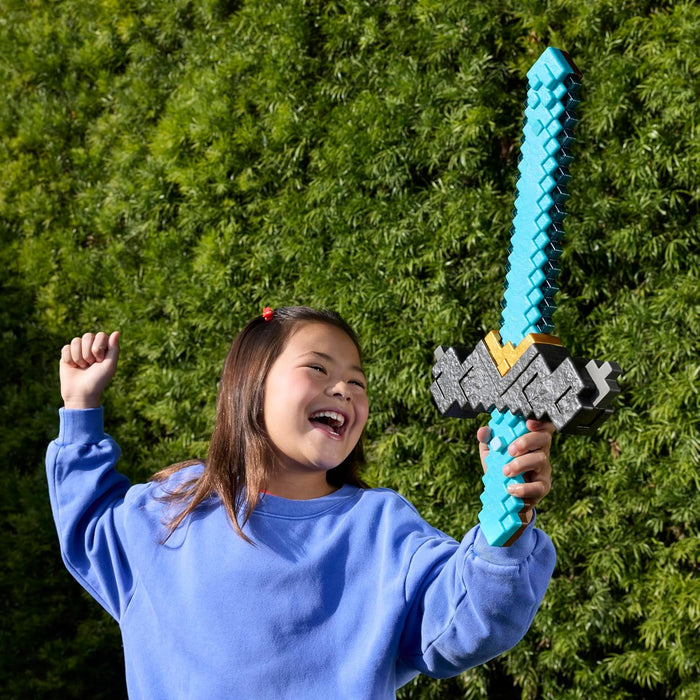 Mattel Minecraft Sword and Pickaxe 2-in-1 Toy, Button-Activated Click and Switch Role-Play Accessory Inspired by A Minecraft Movie, JFR72