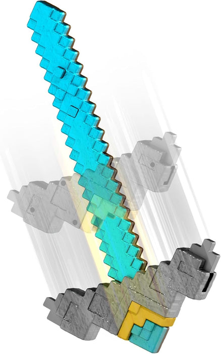 Mattel Minecraft Sword and Pickaxe 2-in-1 Toy, Button-Activated Click and Switch Role-Play Accessory Inspired by A Minecraft Movie, JFR72