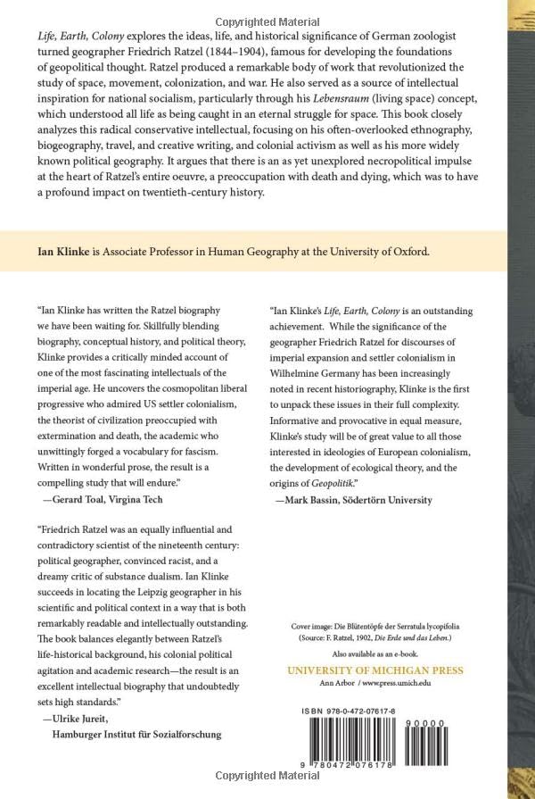 Life, Earth, Colony: Friedrich Ratzel's Necropolitical Geography (Social History, Popular Culture, And Politics In Germany)