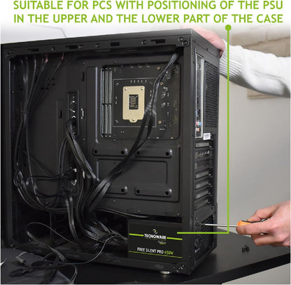 Tecnoware Power Systems Alimentatore Free Silent PRO 650 per PC Evoluti con Scheda Grafica NVIDIA GeForce GTX - RTX, Ventola Silenziosa, connettori PCI-E, CPU 4+4, SATA, Molex