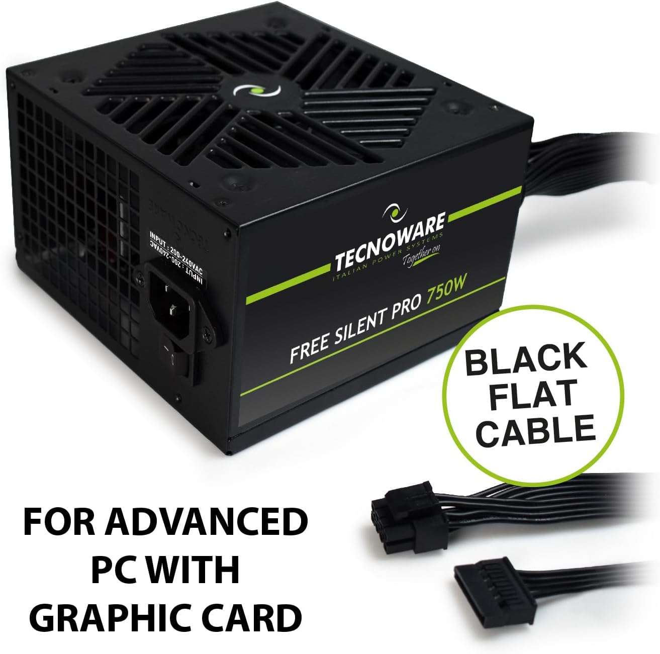 Tecnoware Alimentatore Free Silent PRO 750 per PC Evoluti con Scheda Grafica NVIDIA GeForce GTX - RTX, Ventola Silenziosa, connettori PCI-E, CPU 4+4, SATA, Molex