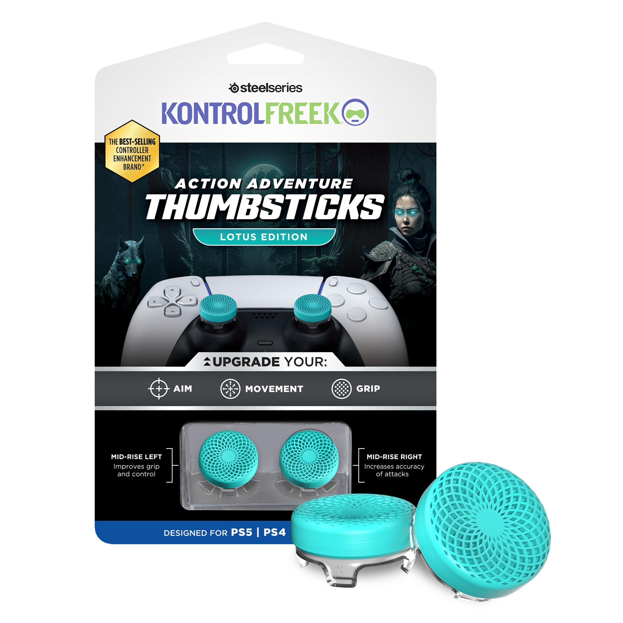 KontrolFreek Lotus per Playstation 5 e Playstation 4 - Levette ad alte prestazioni - 2 concave a vita media - Verde Acqua/Trasparente
