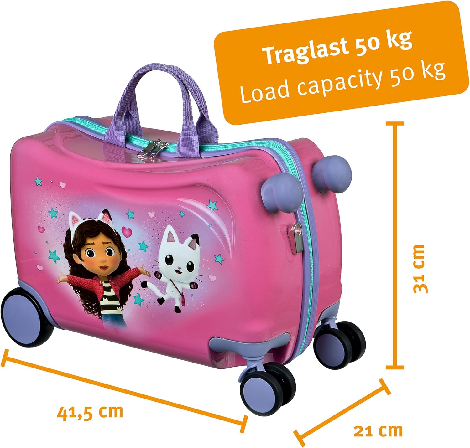 Undercover - Trolley cavalcabile - bagaglio per bambini su cui sedersi - caricabile fino a 50 kg - con pratiche maniglie per il trasporto - robusta valigia da viaggio per bambini