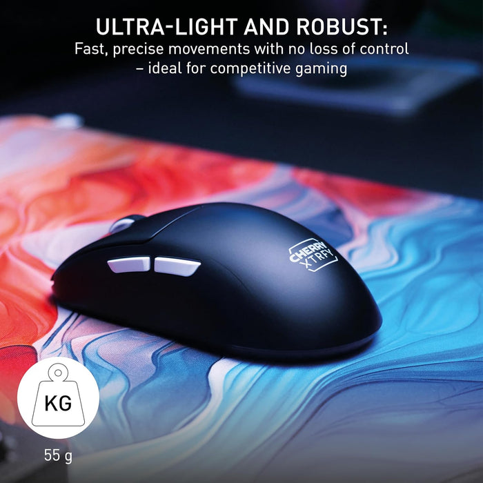 CHERRY XTRFY M68 Pro Wireless, Ultra-Fast Cordless Gaming Mouse, 2.4 GHz RF, Optimised for esports, 8K Mouse, Symmetrical Shape with Low Front, Black