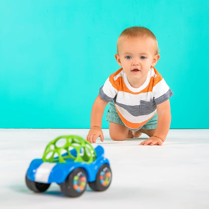 Bright Starts, Oball, Easy Grasp Rattle & Roll Toy Cochecito Deportivo sin BPA Juguete Infantil para Gatear, 1 Pack, a Partir de 3 Meses, Azul/Verde