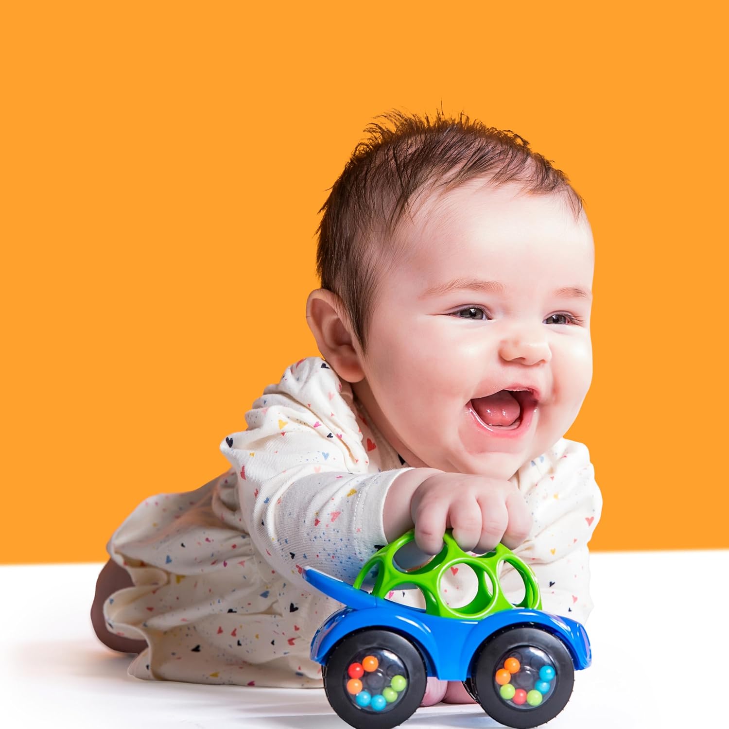 Bright Starts, Oball, Easy Grasp Rattle & Roll Toy Cochecito Deportivo sin BPA Juguete Infantil para Gatear, 1 Pack, a Partir de 3 Meses, Azul/Verde