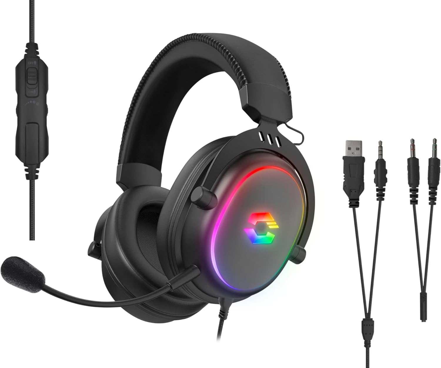Speedlink CONUX RGB - Casque de Gaming Filaire avec Microphone pour PC, PS5, PS4, Xbox Series X/S, Switch, éclairage RGB, câble Jack 3,5mm et Adaptateur Y, Noir