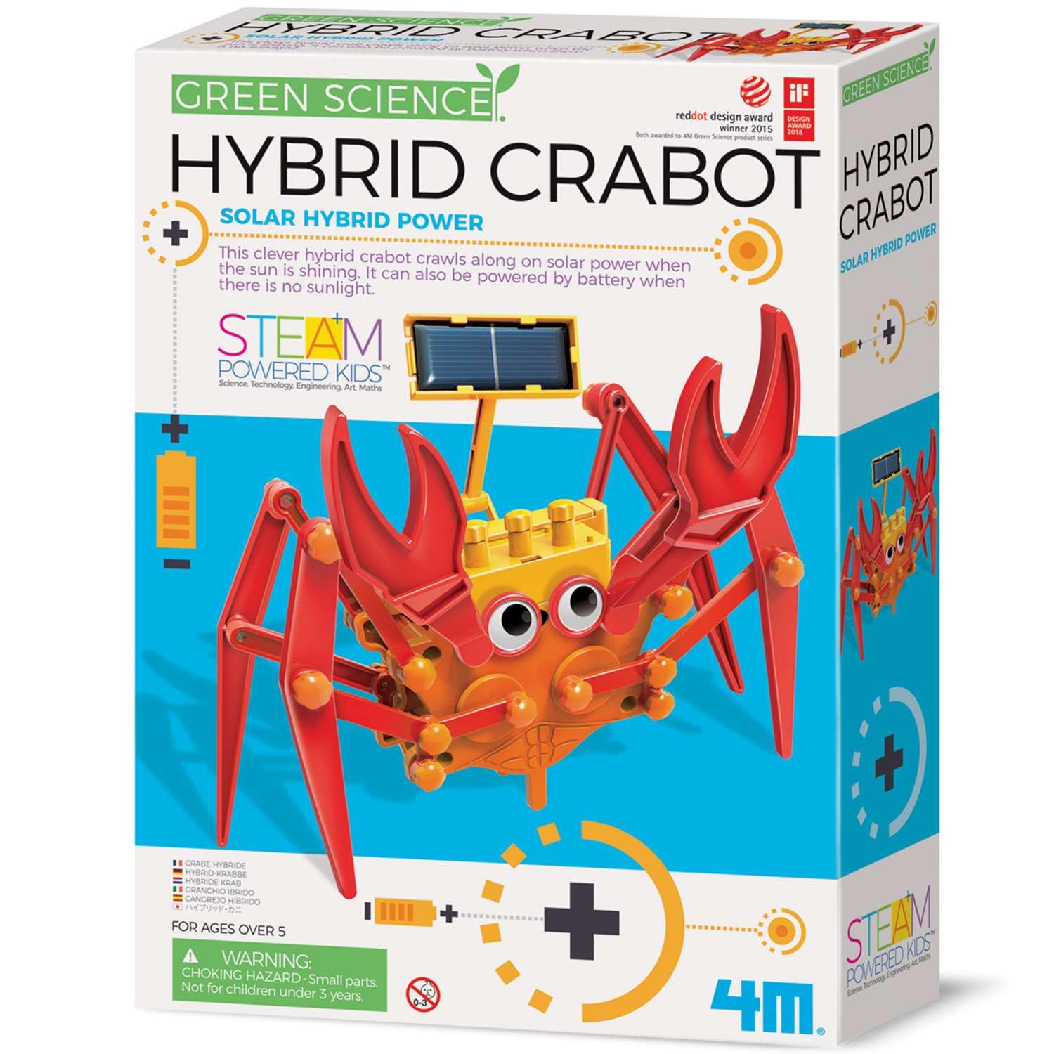 4M Green Science Hybrid Crabot for Kids | Build a Solar & Battery Powered Crab Robot | STEM Robotics Science Kit for Age 5+ | Renewable Energy Educational Toy | Gift for Boys & Girls