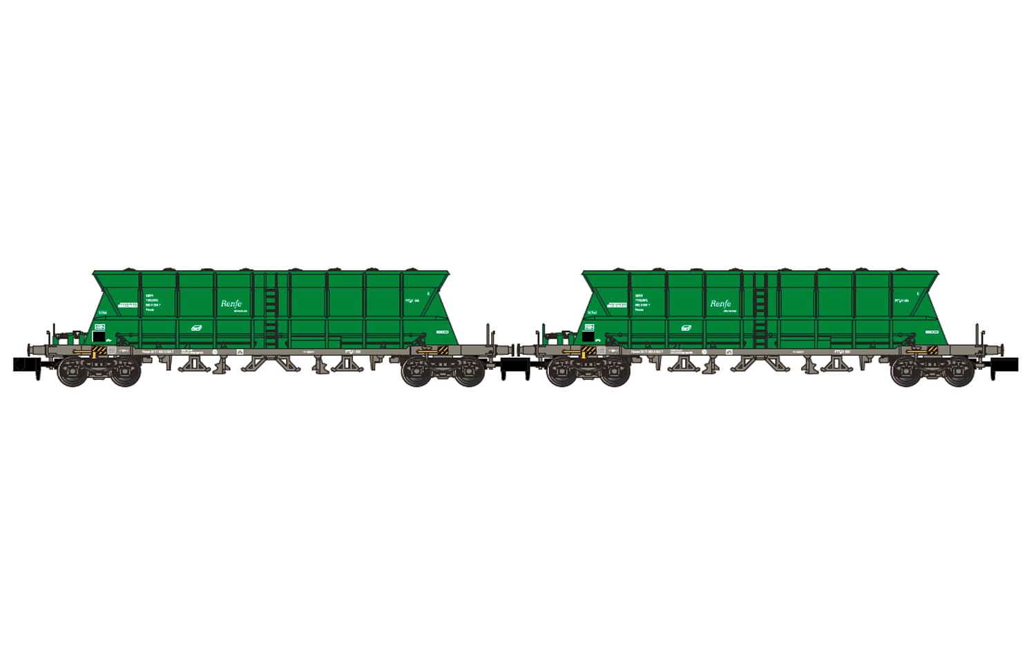 Arnold HN6670 Renfe Mercancías, 2-Unit Pack 4-Axle Hopper Wagons Faoos, Green, EpV-VI Freight Wagons