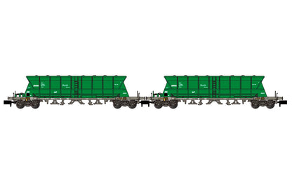 Arnold HN6670 Renfe Mercancías, 2-Unit Pack 4-Axle Hopper Wagons Faoos, Green, EpV-VI Freight Wagons