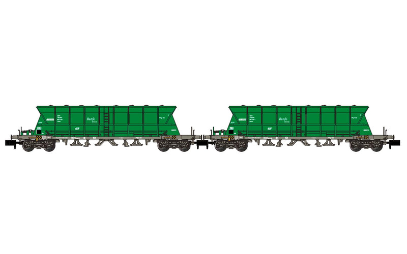 Arnold HN6670 Renfe Mercancías, 2-Unit Pack 4-Axle Hopper Wagons Faoos, Green, EpV-VI Freight Wagons