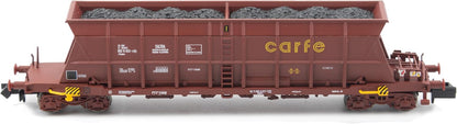 Arnold HN6671 Renfe, 2-Unit Pack 4-Axle Coal Hopper Wagons Faoos Saltra, Carfe, Brown Livery, Loaded W Coal, Ep IV-V Freight Wagons
