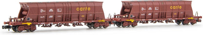 Arnold HN6671 Renfe, 2-Unit Pack 4-Axle Coal Hopper Wagons Faoos Saltra, Carfe, Brown Livery, Loaded W Coal, Ep IV-V Freight Wagons