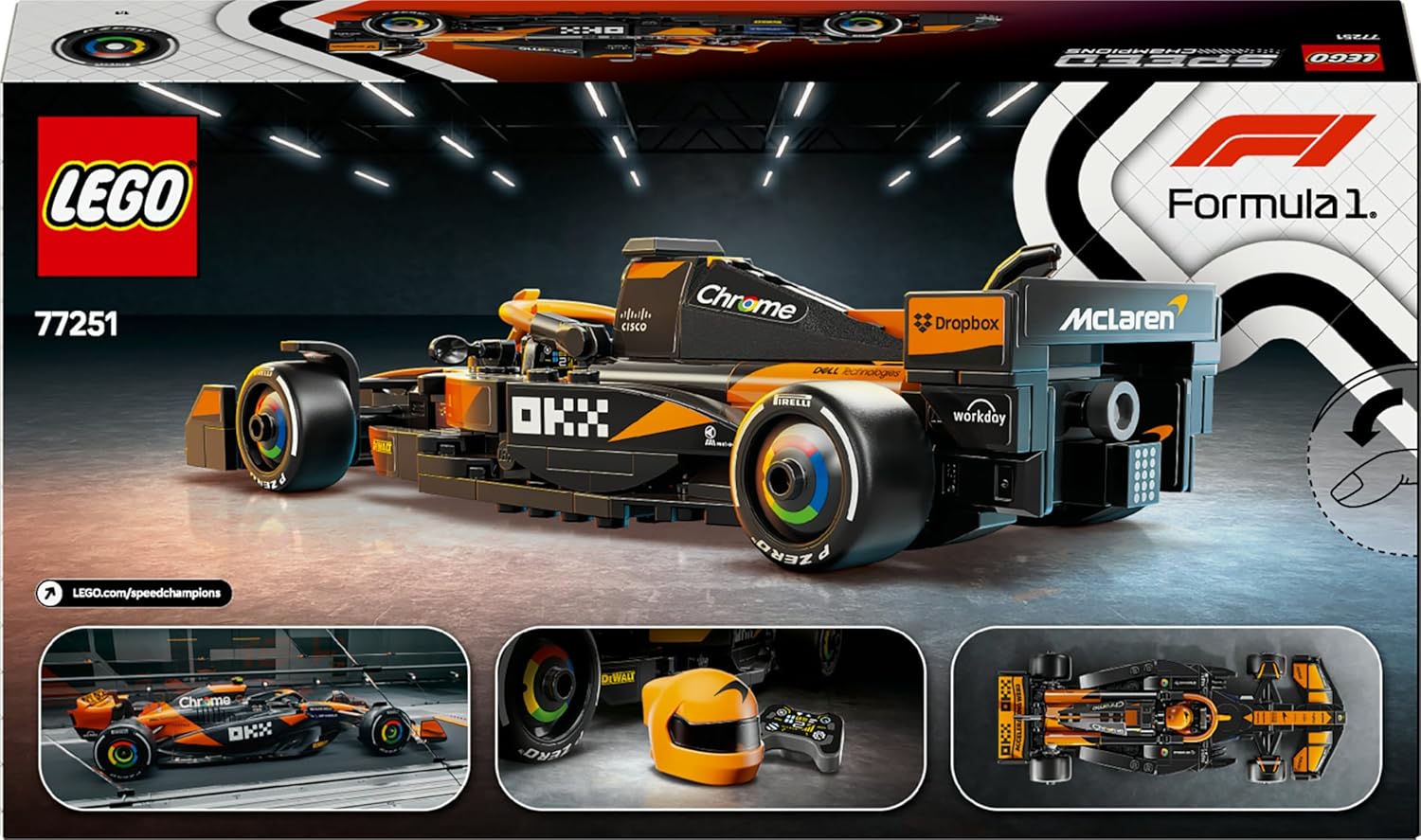 LEGO Speed Champions Auto da Corsa McLaren F1 Team MCL38 Macchina Giocattolo da Collezione con Minifigure del Pilota, Modello per Bambini e Bambine da 10 Anni o per Adulti Fan della Formula 1 77251