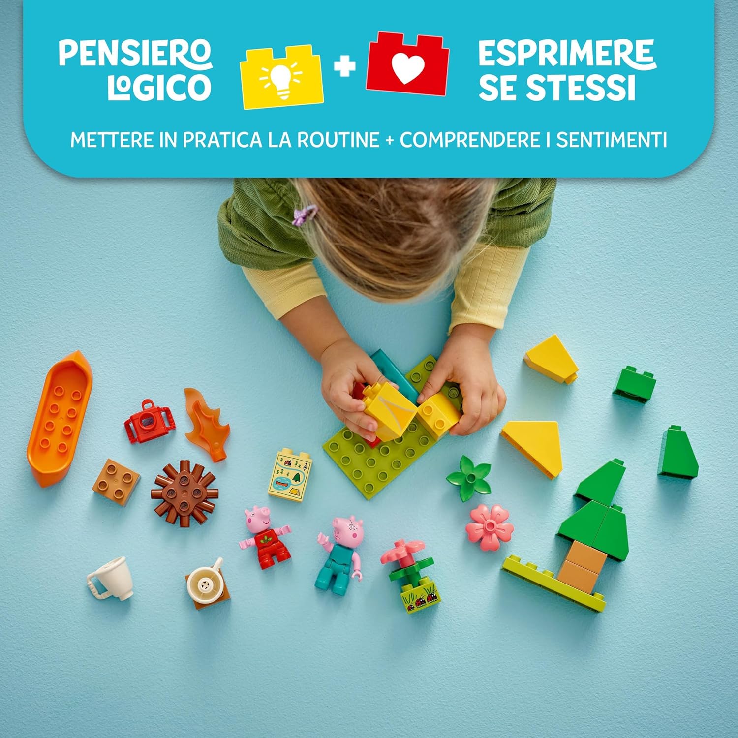 LEGO DUPLO Peppa Pig Excursión Campestre con Papá Pig, Juguetes Montessori para Niñas y Niños de 2+ Años, Tienda de Campaña, Canoa y 2 Figuras, Desarrollo de Motricidad Fina y Clasificar Colores 10452