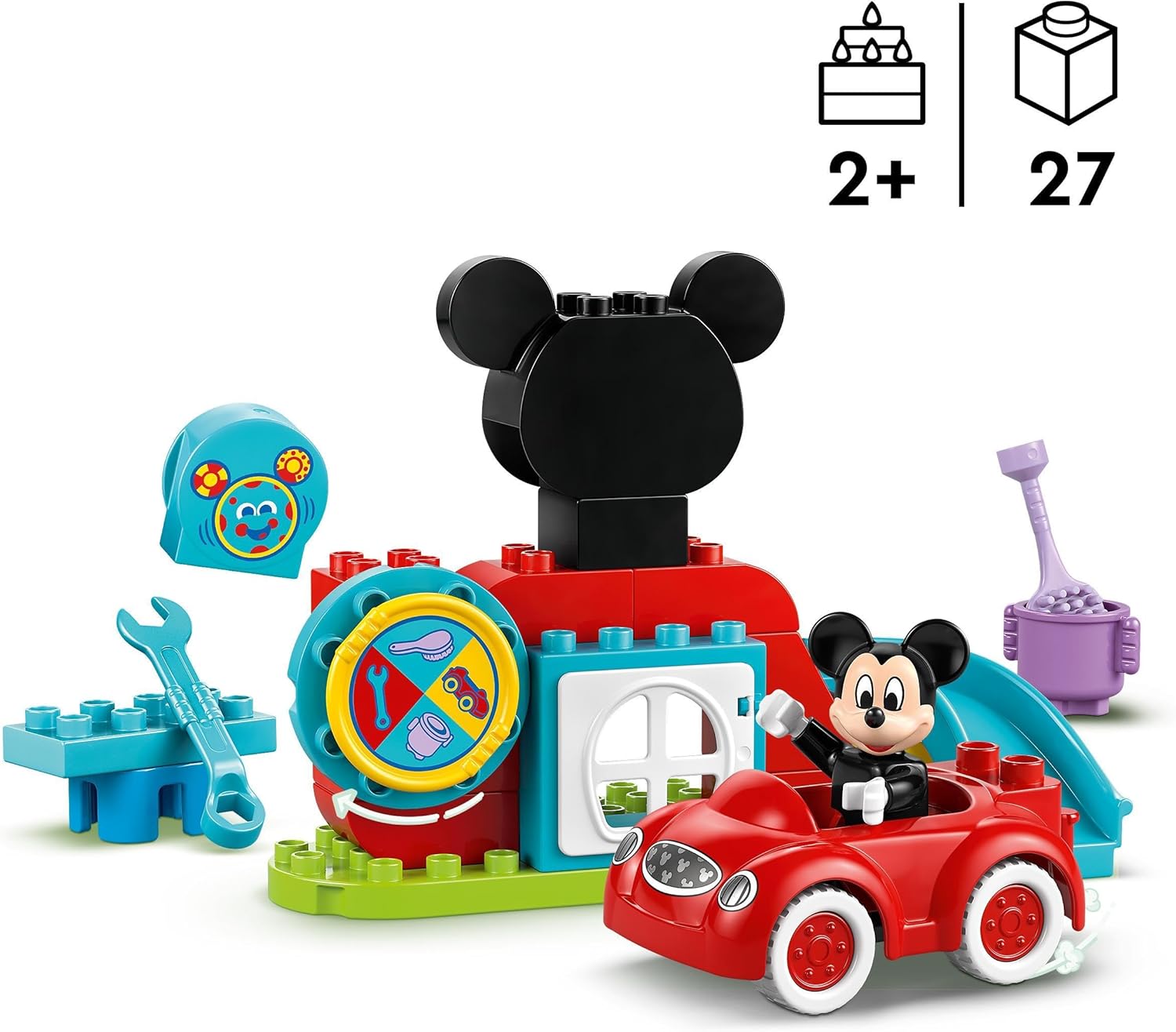 LEGO DUPLO ǀ Disney Mickey Mouse Clubhuis en Auto Bouwpakket voor Kinderen, Bouwbaar Speelgoed voor 2 jaar en Ouder, Cadeau voor Peuters om Kleuren te Sorteren, Inspireert Creatief Spel 10454