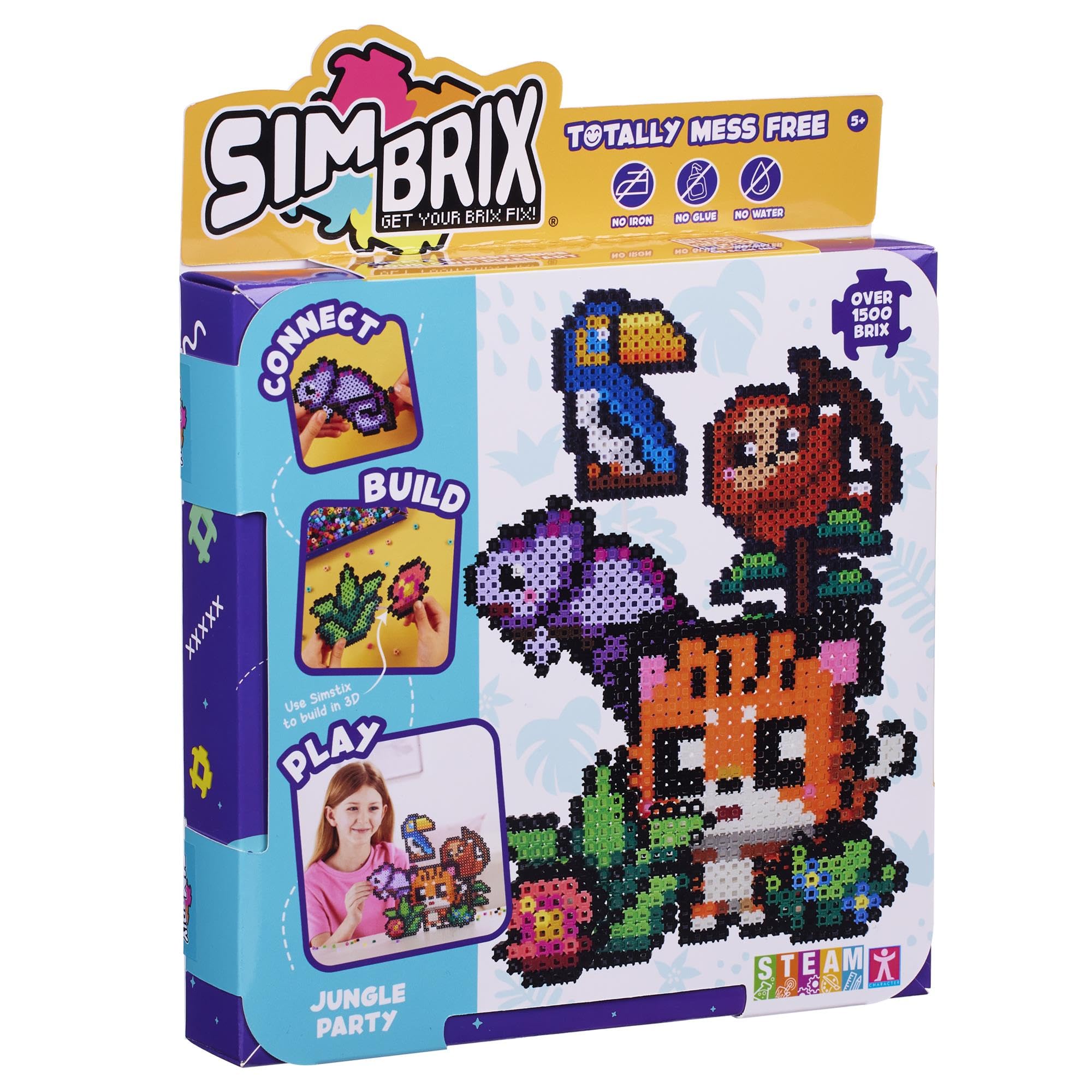Simbrix 08183 Theme Pack Jungle Party Create 2D and 3D pixel 1500+ brix Arts and Crafts STEM Toys for Boys and girls ages 5 and up, Multicolour