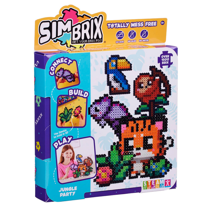 Simbrix 08183 Theme Pack Jungle Party Create 2D and 3D pixel 1500+ brix Arts and Crafts STEM Toys for Boys and girls ages 5 and up, Multicolour