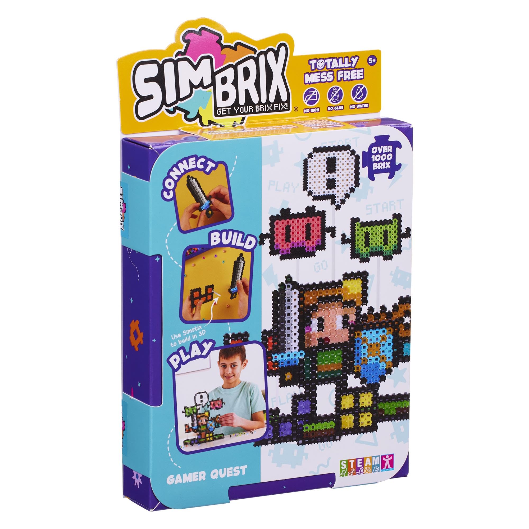Simbrix 08184 Starter Pack Gamer Quest 1000+ brix Create 2D and 3D Pixel Arts and Crafts STEM Toys for Boys and Girls Ages 5 and up, Multicolour