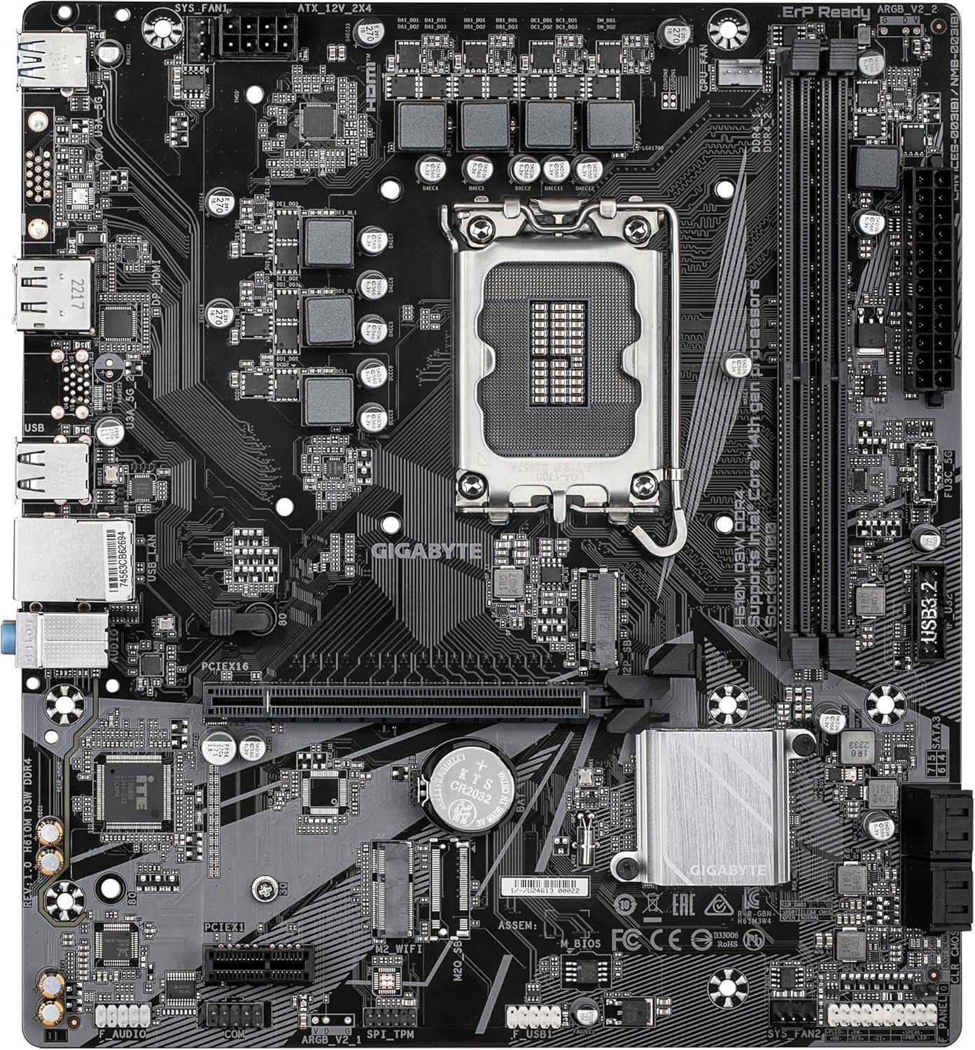 GIGABYTE H610M D3W DDR4 Motherboard - Supports 14th Gen. Intel Core CPUs, 5+1+1 phases VRM, up to 3200MHz DDR4, 1xPCIe 3.0 M.2, 1GbE LAN, USB 3.2 Gen 1