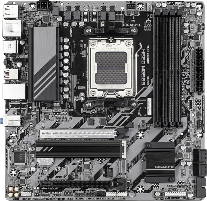 GIGABYTE B850M DS3H Motherboard - AMD Ryzen 9000 Series CPUs, 16+2+2 Phases Digital VRM, up to 8200MHz DDR5 (OC), 1xPCIe 5.0 + 1xPCIe 4.0 M.2, 2.5 LAN, USB 3.2 Gen 2