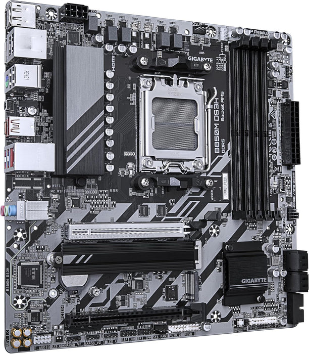 GIGABYTE B850M DS3H Motherboard - AMD Ryzen 9000 Series CPUs, 16+2+2 Phases Digital VRM, up to 8200MHz DDR5 (OC), 1xPCIe 5.0 + 1xPCIe 4.0 M.2, 2.5 LAN, USB 3.2 Gen 2
