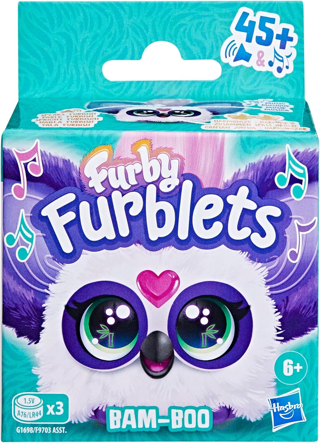 Furby Furblets Bam-Boo Mini Friend, Electronic Plush Toys for Girls & Boys 6+, Panda, Black & White, Speaks Furbish & Plays Music, Series 4
