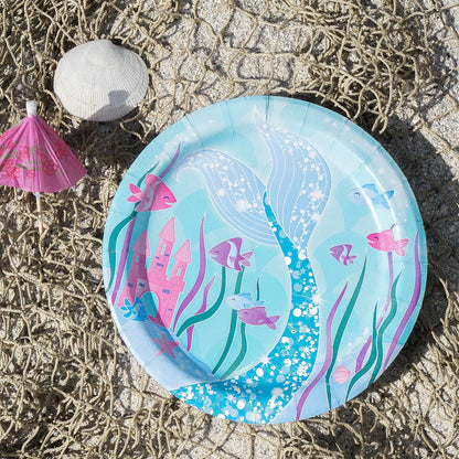 Piatti Ecologici in Carta - 18 cm - Festa a Tema Sirena - Confezione da 8