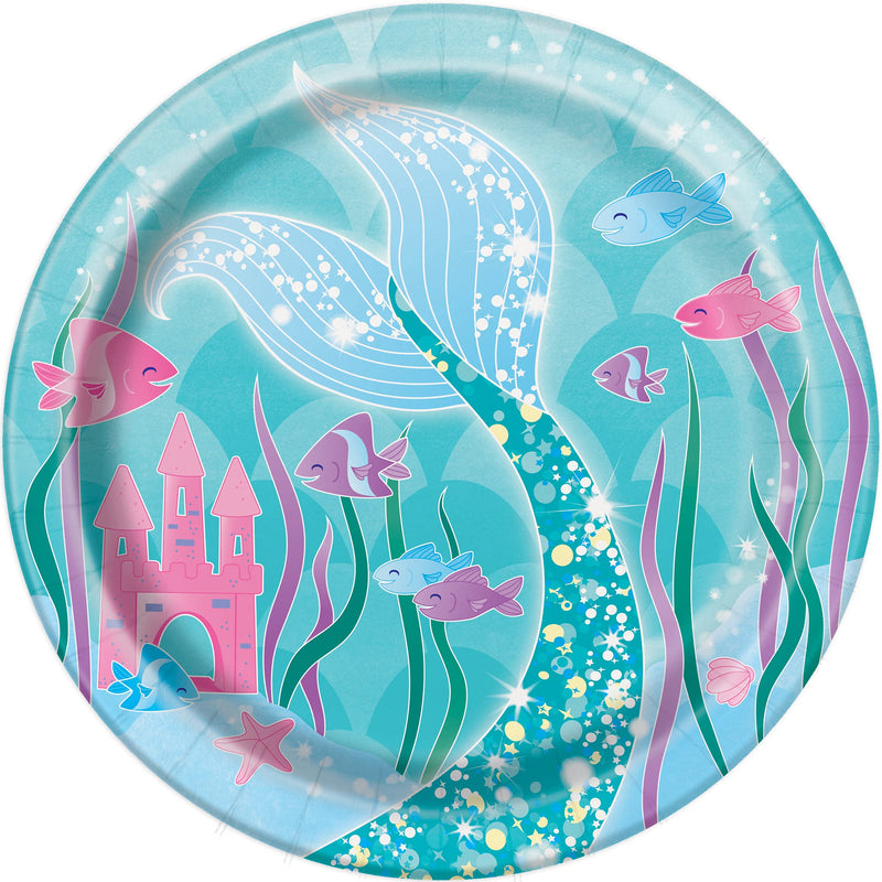 Piatti Ecologici in Carta - 18 cm - Festa a Tema Sirena - Confezione da 8