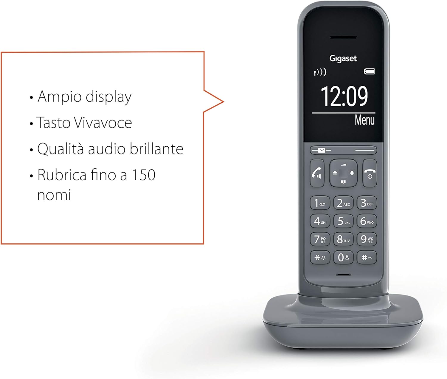 Gigaset CL390 Telefono Cordless, Funzione Black List e "Non disturbare", Vivavoce, Display Ampio, Standard, Grigio