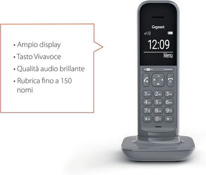 Gigaset CL390 Telefono Cordless, Funzione Black List e "Non disturbare", Vivavoce, Display Ampio, Standard, Grigio