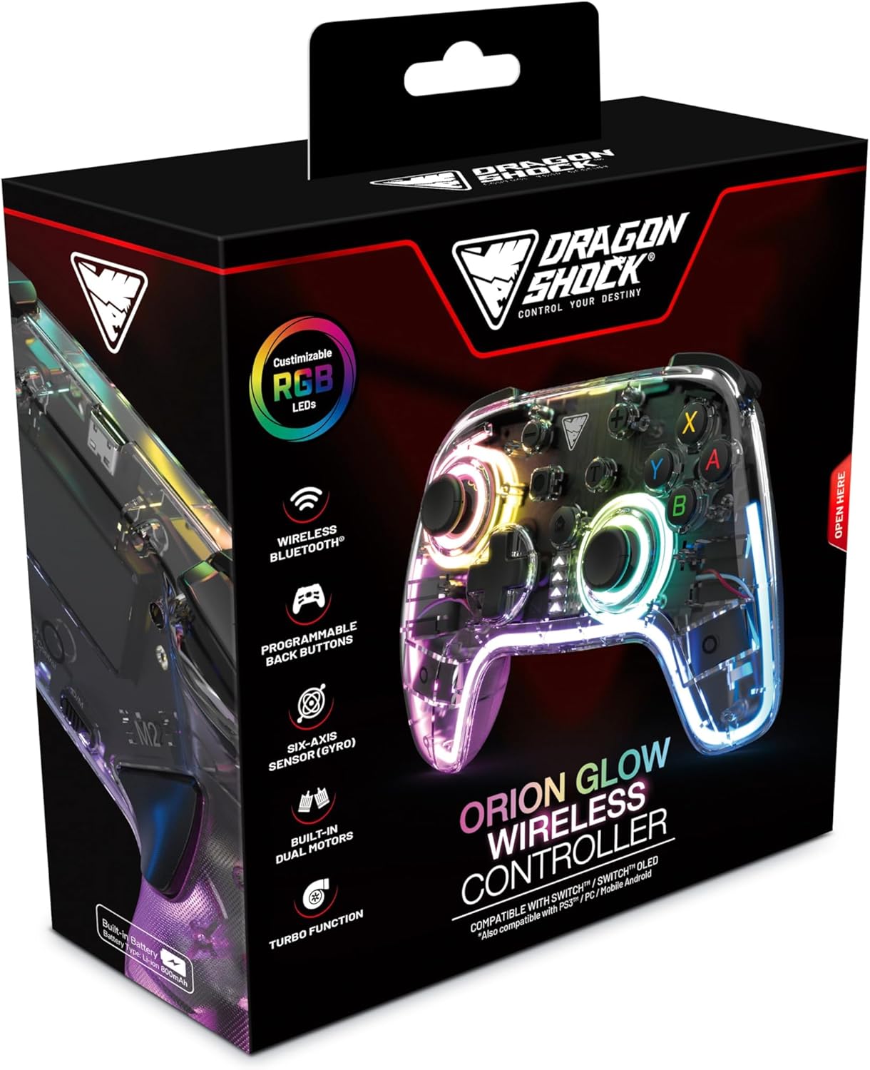 DragonShock Orion Glow Wireless Controller RGB Compatibile con Switch/Switch OLED, PC, Android, IOS