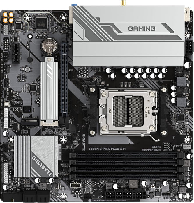 GIGABYTE B650M GAMING PLUS WIFI Motherboard - AMD Ryzen 9000 CPUs, 5+2+2 Phases VRM, up to 8000MHz DDR5, 2xPCIe 4.0 M.2, 2.5GbE LAN, WIFI 6E, USB 3.2 Gen 1