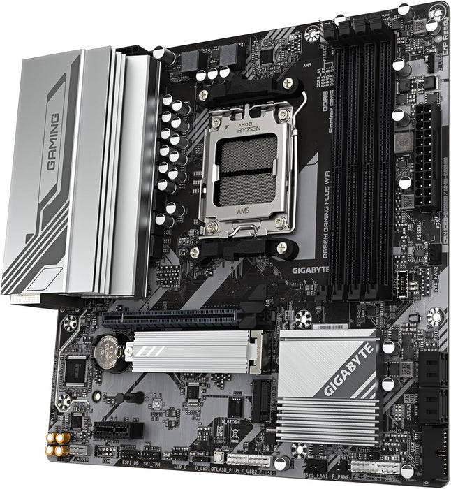 GIGABYTE B650M GAMING PLUS WIFI Motherboard - AMD Ryzen 9000 CPUs, 5+2+2 Phases VRM, up to 8000MHz DDR5, 2xPCIe 4.0 M.2, 2.5GbE LAN, WIFI 6E, USB 3.2 Gen 1