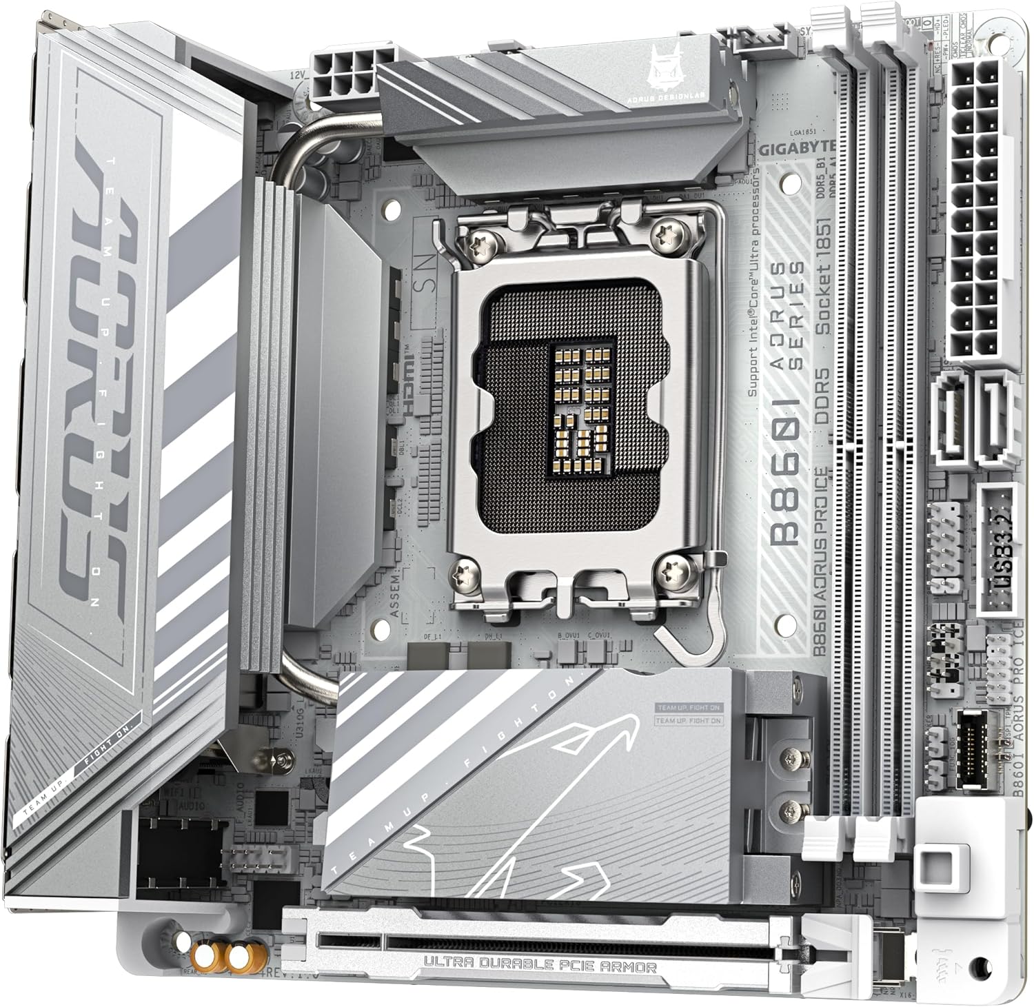 GIGABYTE B860I AORUS PRO ICE Motherboard - Intel Core Ultra Series CPUs, 8+1+2+1 Phases VRM, up to 9200MHz DDR5, 1xPCIe 5.0 + 1xPCIe 4.0 M.2, 2.5GbE LAN, WIFI 7, Thunderbolt 4
