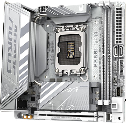 GIGABYTE B860I AORUS PRO ICE Motherboard - Intel Core Ultra Series CPUs, 8+1+2+1 Phases VRM, up to 9200MHz DDR5, 1xPCIe 5.0 + 1xPCIe 4.0 M.2, 2.5GbE LAN, WIFI 7, Thunderbolt 4
